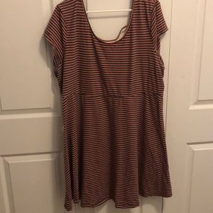 Pink and grey striped skater dress